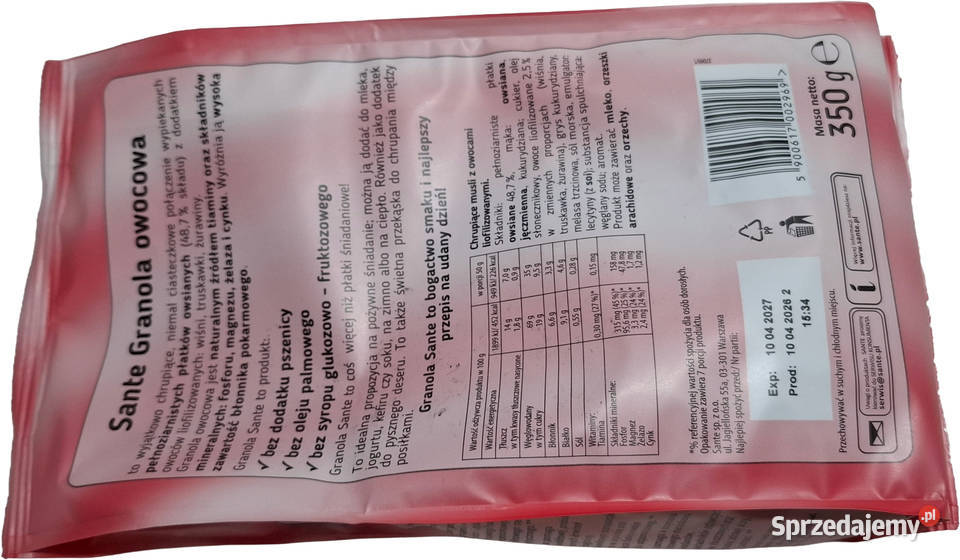 Granola z owocami truskawka żurawina wiśnia 350g