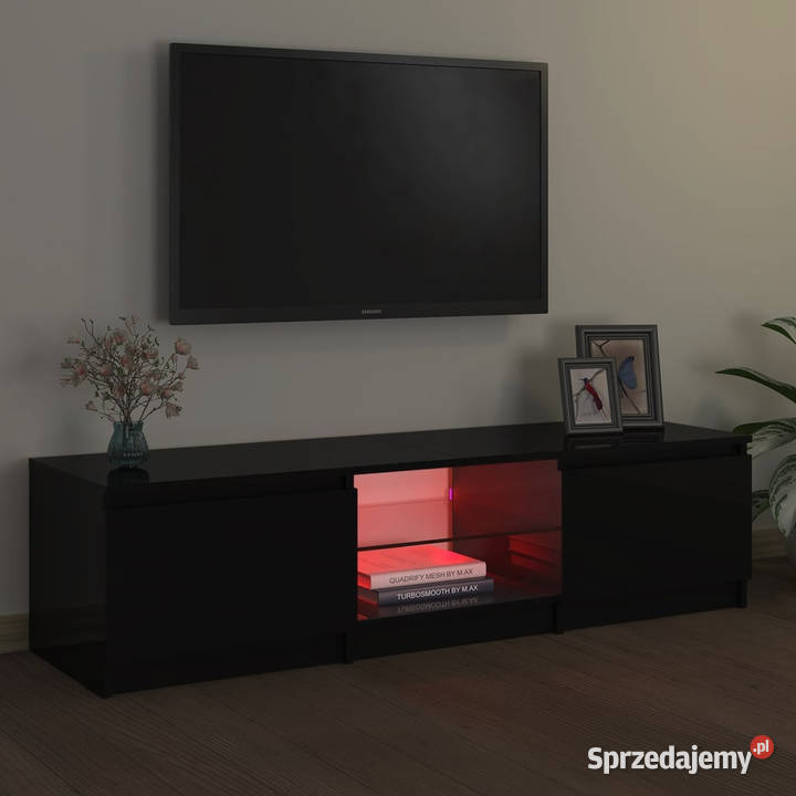 Szafka pod TV z oświetleniem LED czarna RTV Warszawa