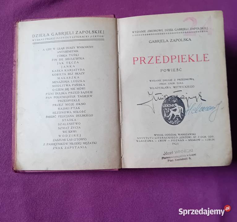 Gabriela Zapolska Przedpiekle Lektor 1923 r Wyd wielkopolskie Koźminek