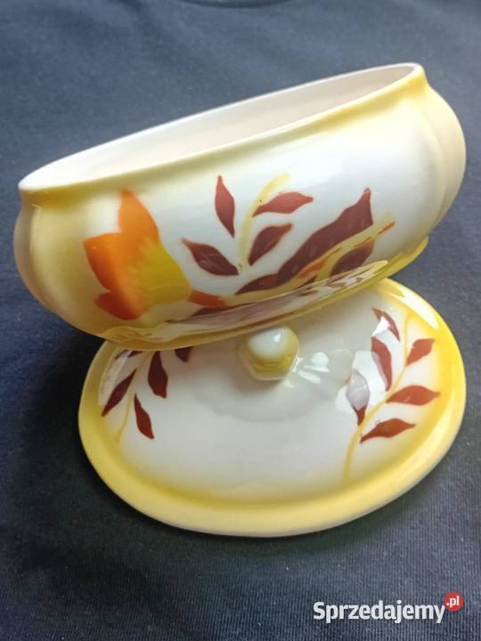 Fajansowa bomboniera art deco zdobienia Koźminek