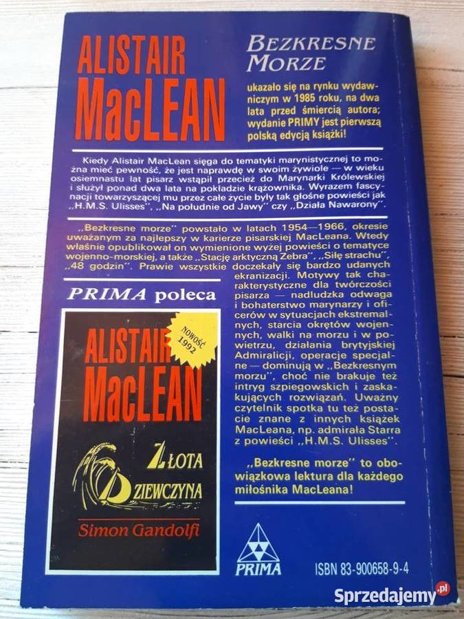Bezkresne Morze Alistair Mac Lean PRIMA wyd 1 śląskie Bielsko-Biała