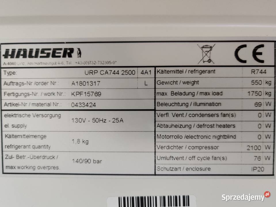 Regał chłodniczy HAUSER UPR CA744 2500 z Skarżysko-Kamienna
