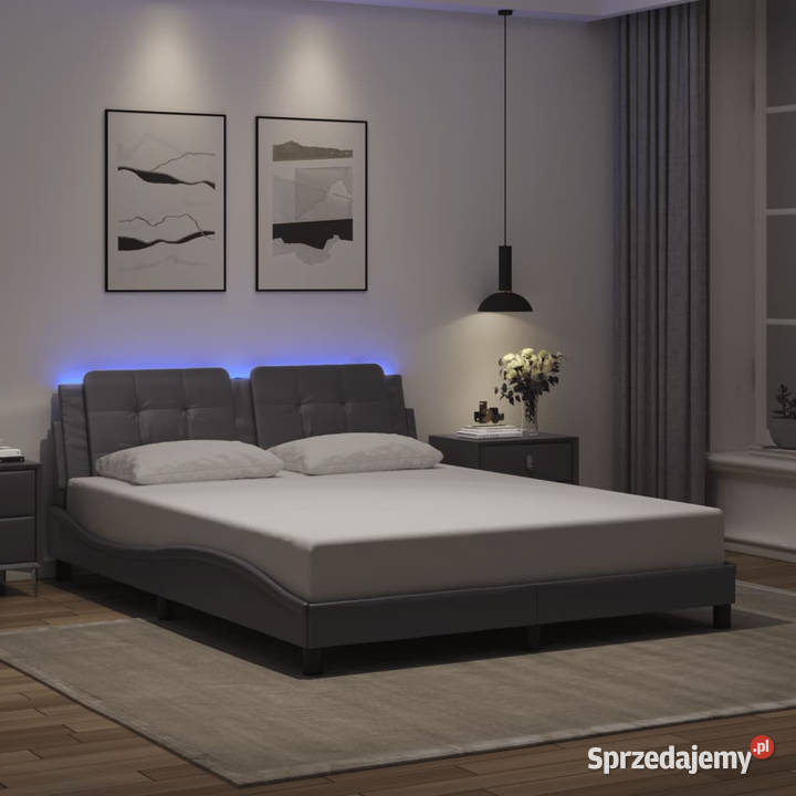 Rama łóżka z LED szara sztuczna skóra 160x200 Warszawa
