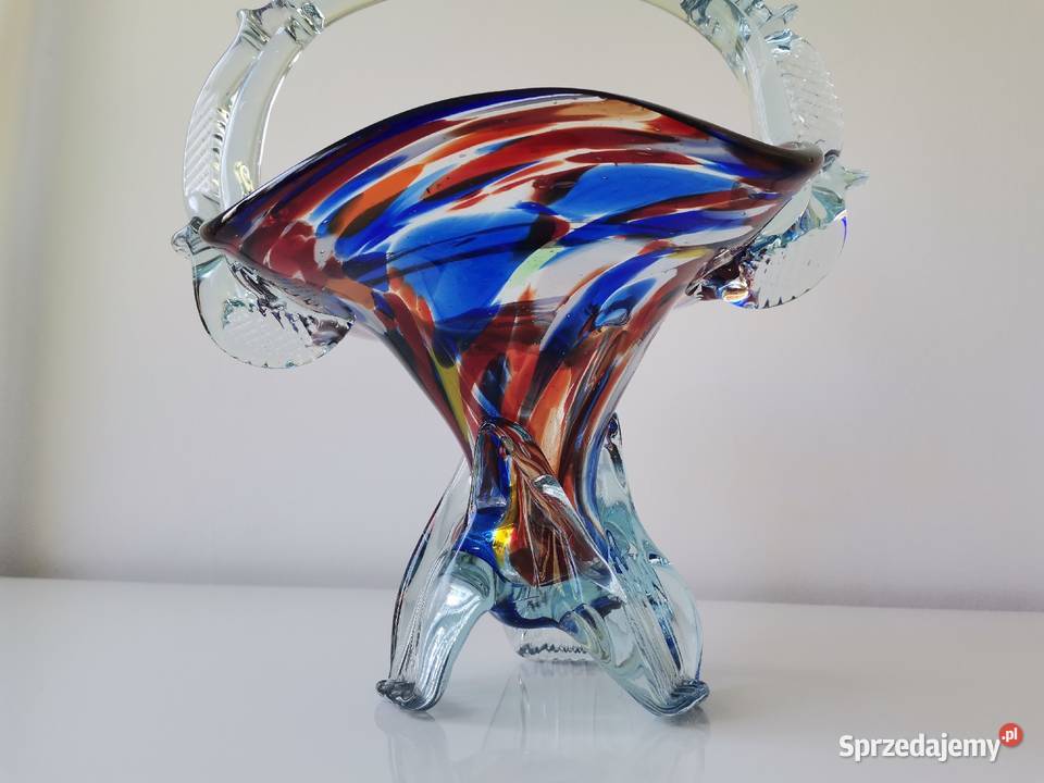 Stary kolorowy wazon koszyk szkło kolorowe Porcelana i szkło