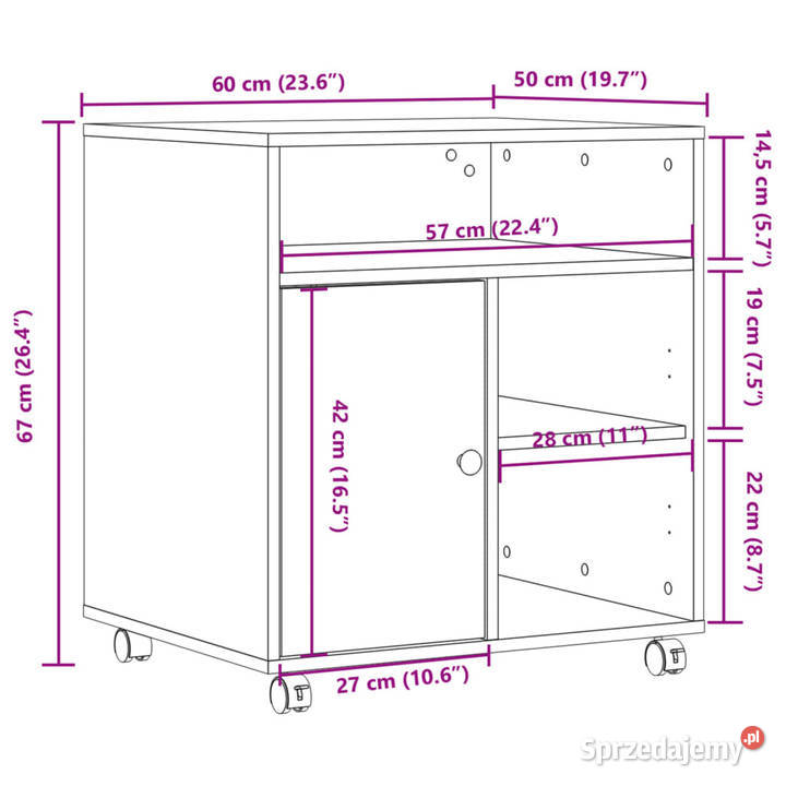 Szafka pod drukarkę z kółkami czarna 60x50x67 Warszawa