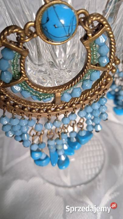 TURKUSOWO ZŁOTE OKAZAŁE KOLCZYKI
