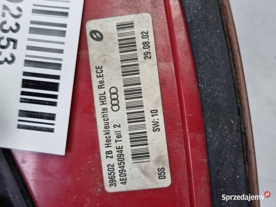 LAMPA W KLAPE PRAWA AUDI A8 D3 4E0945094E Lipno sprzedam