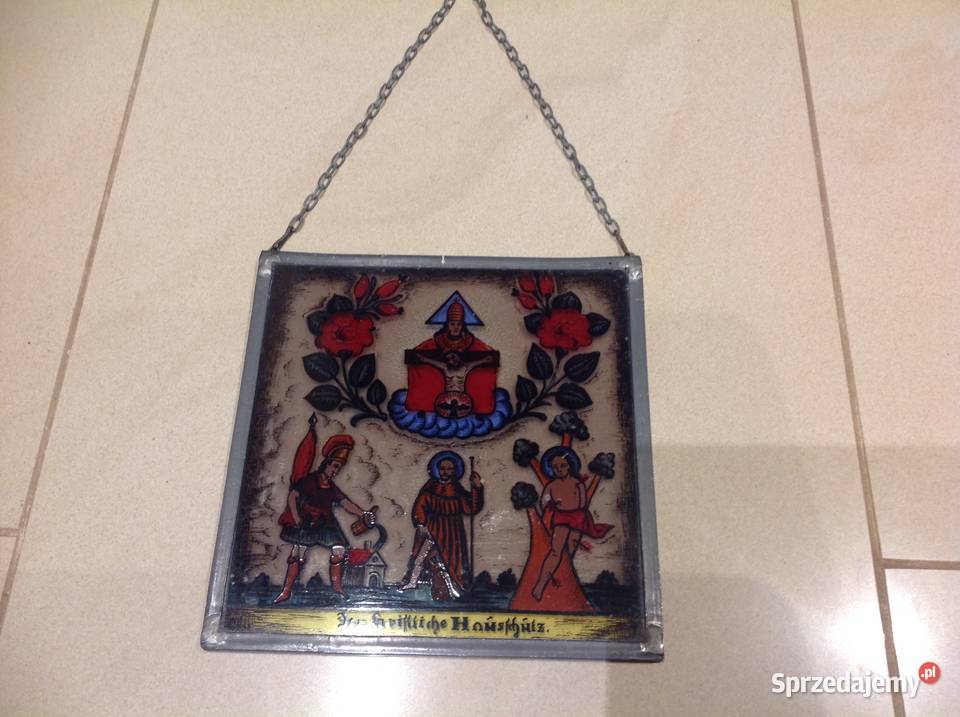 Stary Witraż Witrażyk Szklany w Cynowej Ramce Nowa Sól