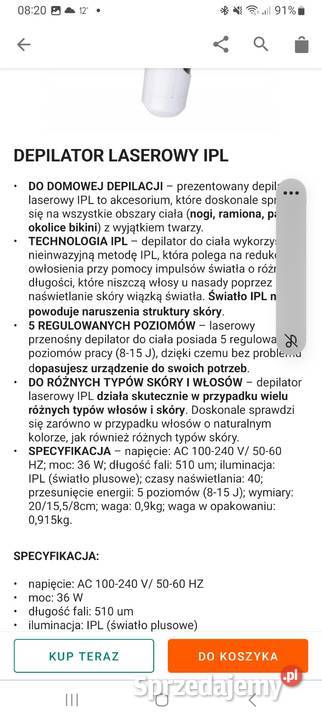 DEPILATOR LASEROWY IPL Zdrowie i Uroda świętokrzyskie Sandomierz sprzedam