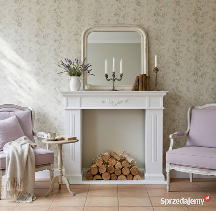 portal kominkowy atrapa kominka Schabby KONSOLA biały