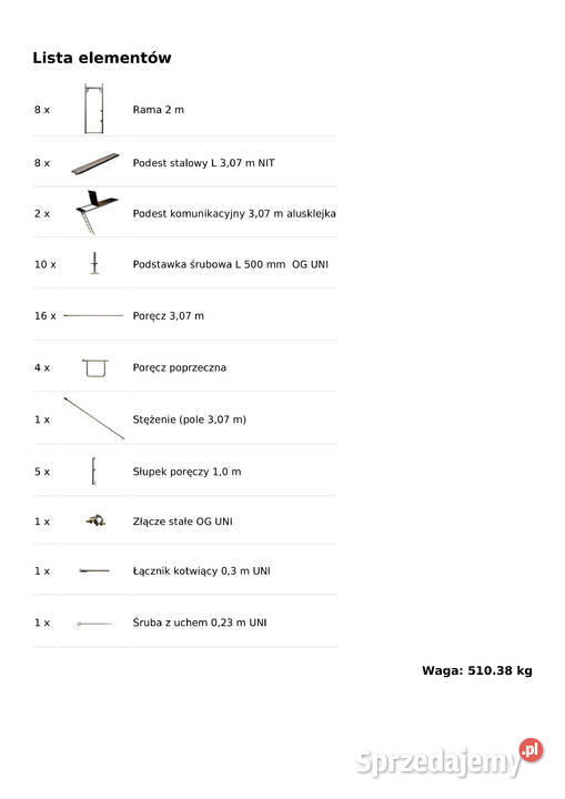 Rusztowanie 6386m2 używane szczytowe 1228x62m Stare Siołkowice sprzedam