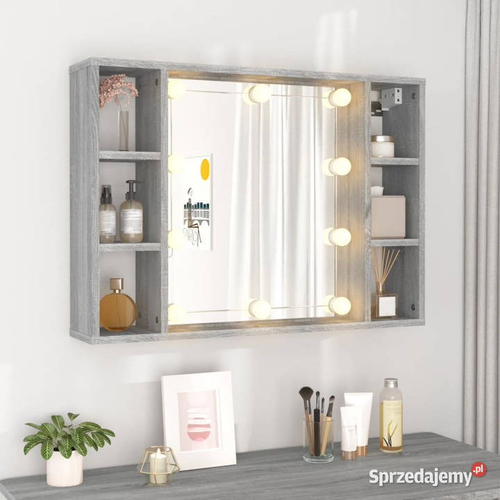 Szafka z lustrem i LED szary dąb sonoma 76x15x55