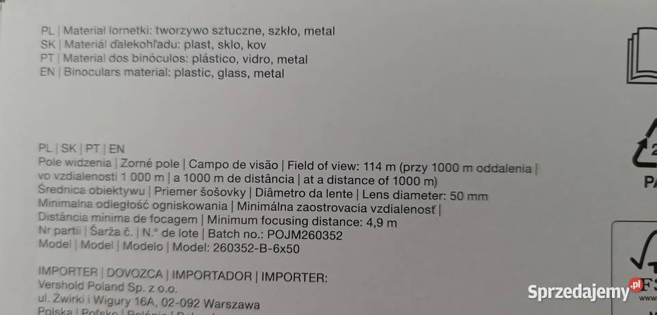 HYKKER lornetka 7X50 NOWA warmińsko-mazurskie Ełk