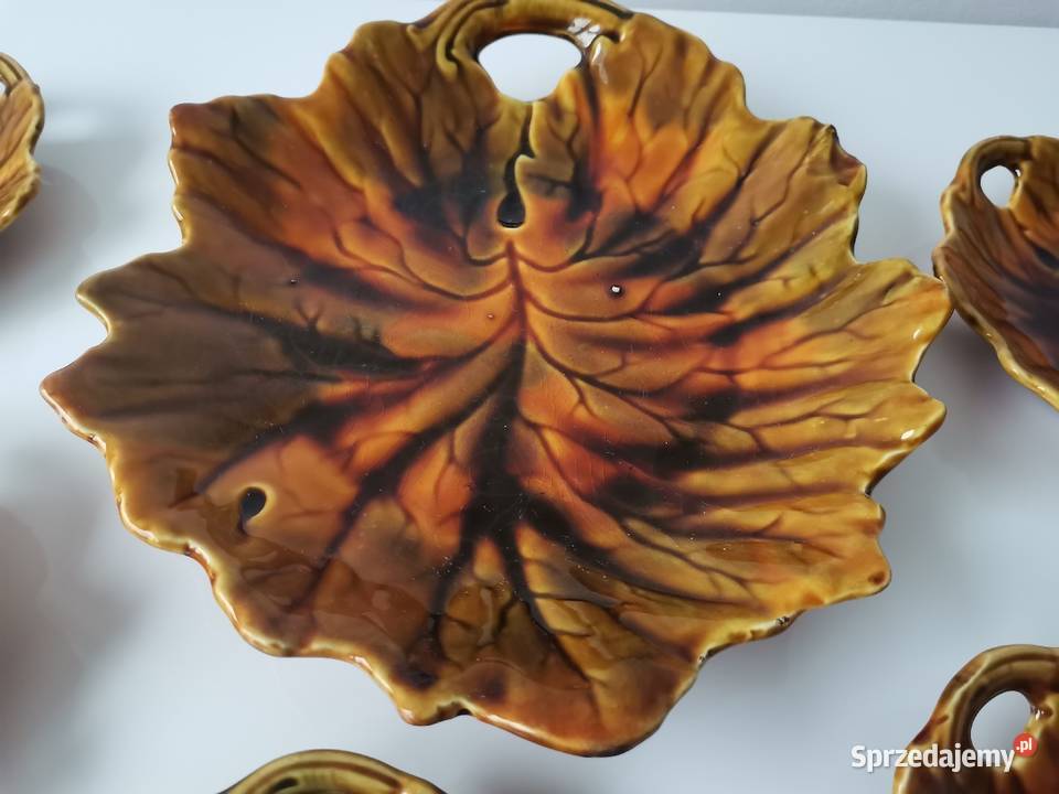 Stara patera talerze Liść ceramika design PRL Katowice