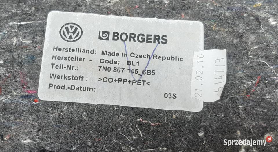 SCHOWEK PODŁOGI VW SHARAN 7N 7N0867145 osobowe dolnośląskie Mielęcin