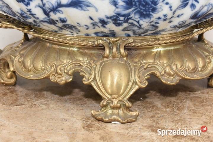 Niebieska Patera Owocnik Porcelana Brąz Amory małopolskie Kraków