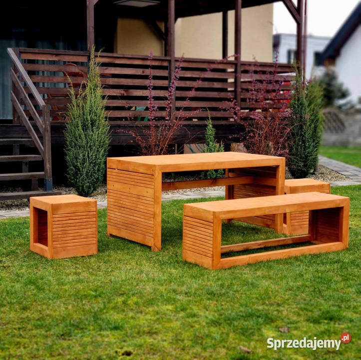 Meble ogrodowe drewniane tarasowe nieskładane Kalety