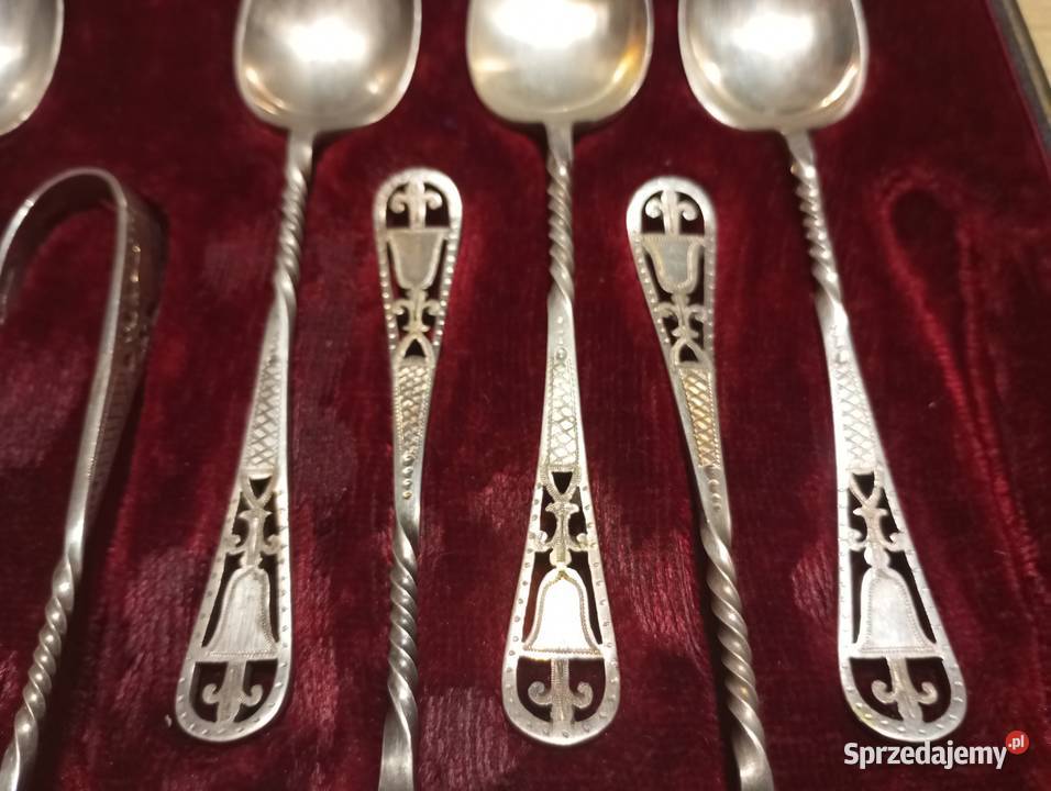 komplet łyżeczek z szczypcami w oryginalnym etui Biłgoraj
