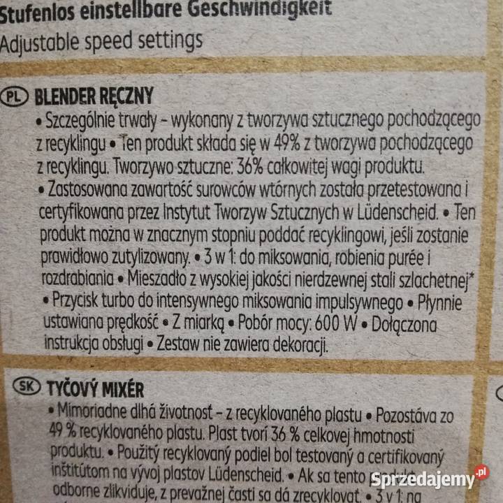 Blender ręczny STABMIXER 600W łódzkie Sieradz sprzedam