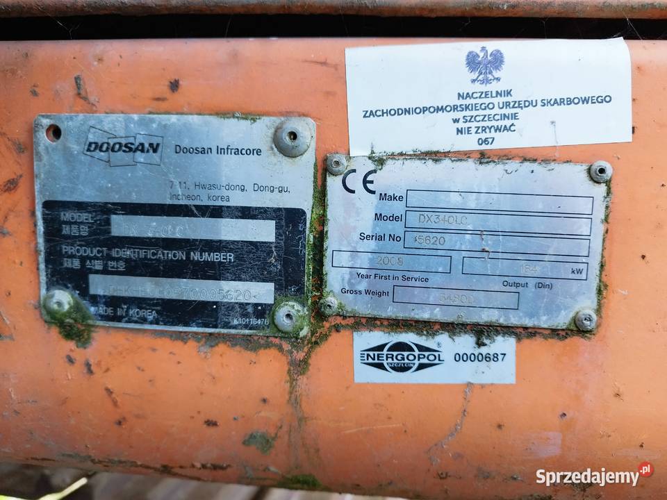 Syndyk sprzeda koparkę gąsienicową DOOSAN Szczecin