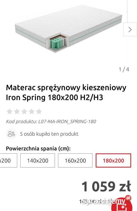 Sprzedam nowy materac Iron Spring BRW 180x200 19cm Juszkowo