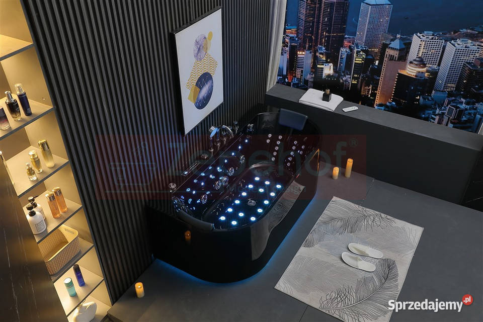 Czarna Wanna z hydromasażem EBC802 prostokątna Grabówka