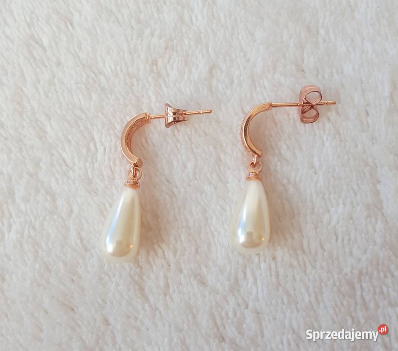 Nowe kolczyki białe perełki retro złoty kolor Szczecin