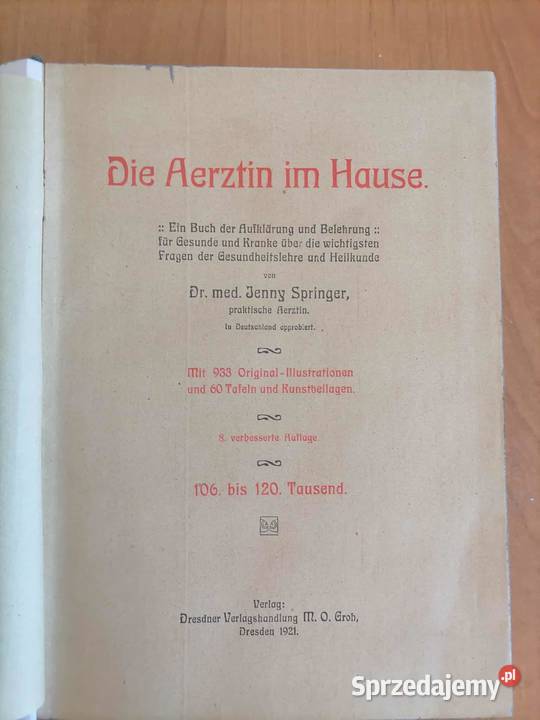 Stara Książka Domowa Lekarka 1921 zdrowie, pierwsza pomoc Wałbrzych