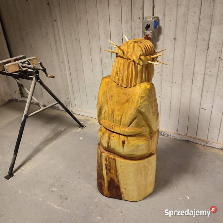 Ręcznie rzeźbiony Jezus frasobliwy 120 lipa śląskie Orzech