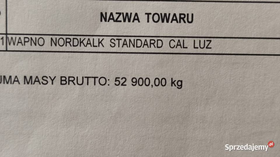 Wapno nawozowe Nordkalk możliwość zakupienia na Jeżewo Stare sprzedam
