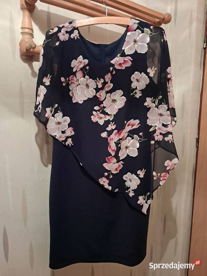 Sukienka granatowa z narzutką w kwiaty Cedar L małopolskie Kraków