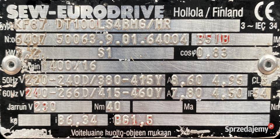 motoreduktor przekładnia 22kW 16obr HAMULEC SEW
