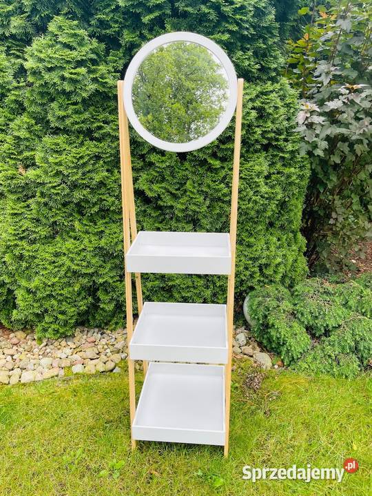 Regał bambusowy drabinka z półkami i lustrem Walendów