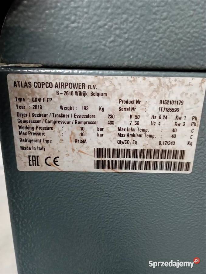 Sprężarka śrubowa kompresor ATLAS COPCO GX4FF