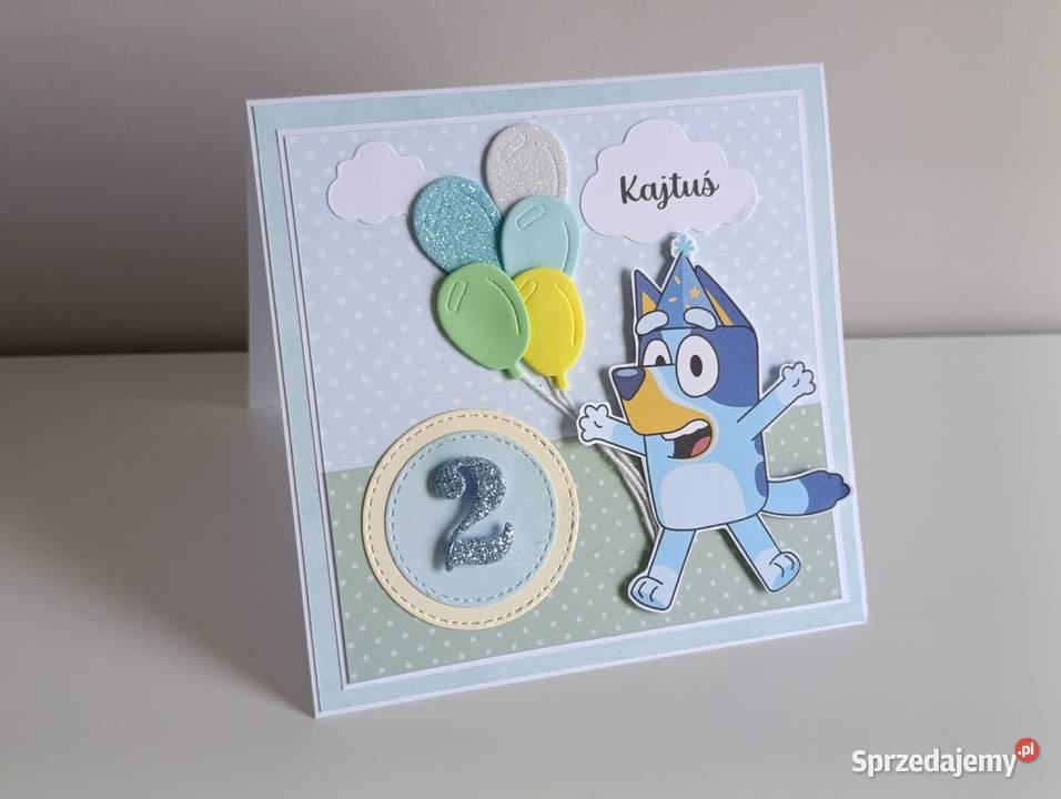 Kartka urodzinowa urodziny ręcznie robiona Bluey Antyki, Sztuka, Kolekcje sprzedam