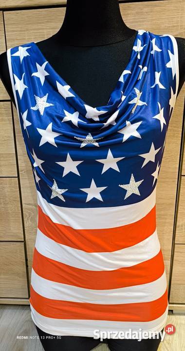 Bluzka top topik flaga USA gwiazdy cekiny Bolesławiec