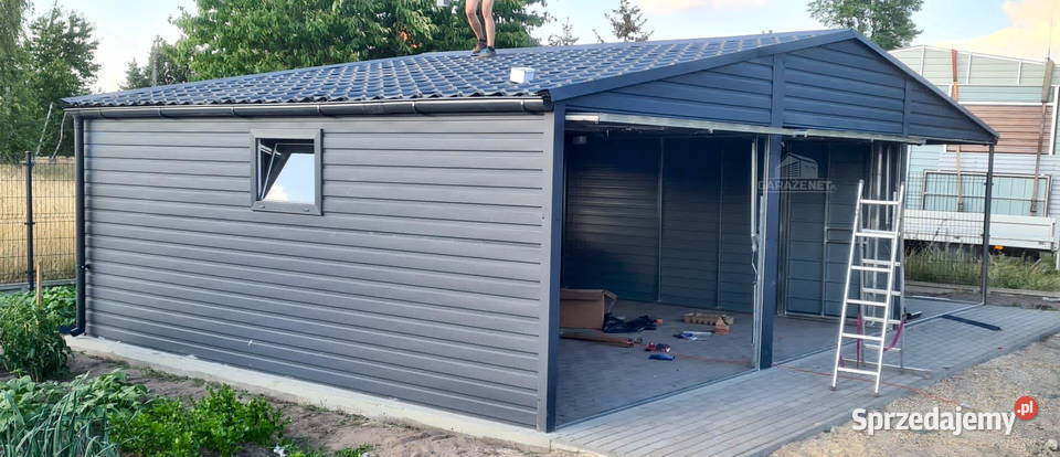 GARAŻ BLASZANY 6m x 6m WIATA 3M DWUSPAD 2xBRAMA Łapanów