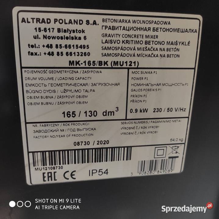 Betoniarka Altrad 165 Wojciechy sprzedam