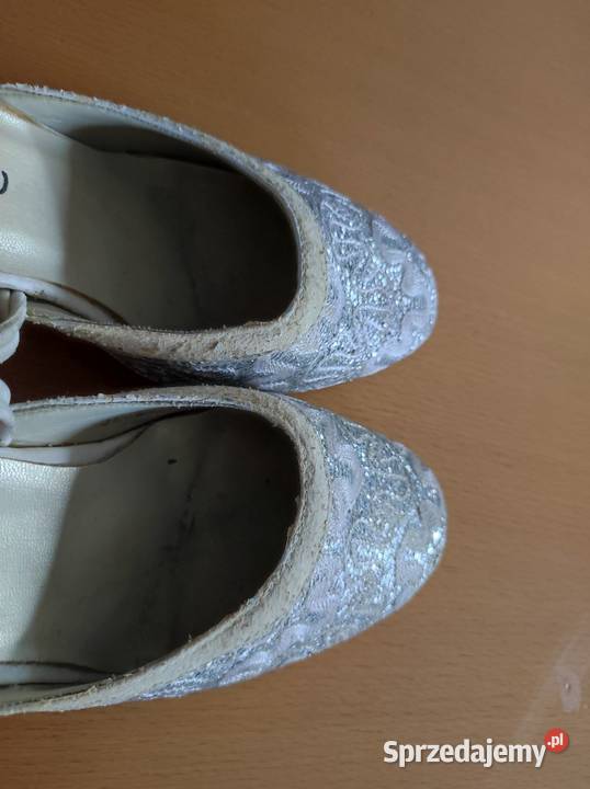 srebrne brokatowe vintage ślubne wizytowe buty