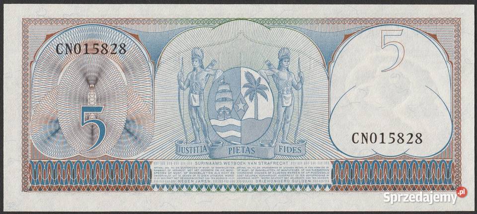SURINAM 5 GULDENÓW 1963 STAN BANKOWY UNC Numizmatyka Łódź