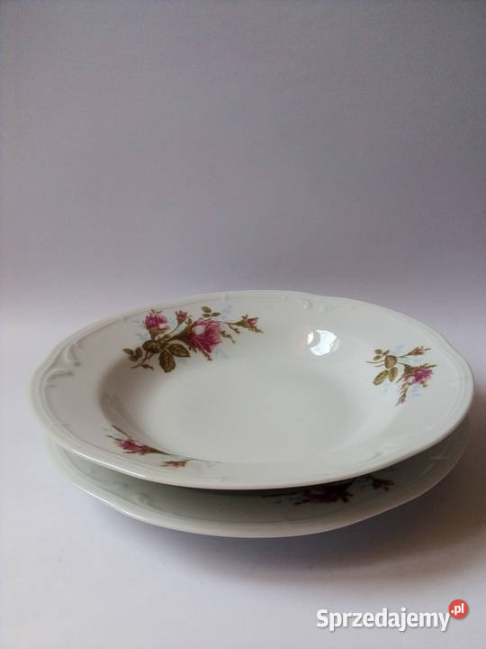 2 x talerze obiadowe z różą porcelana Włocławek Częstochowa