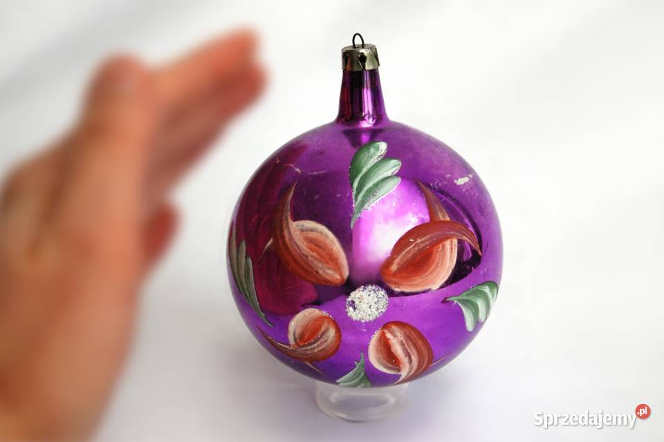 Stara bombka szklana ręcznie malowana fioletowa wielokolorowy Lublin