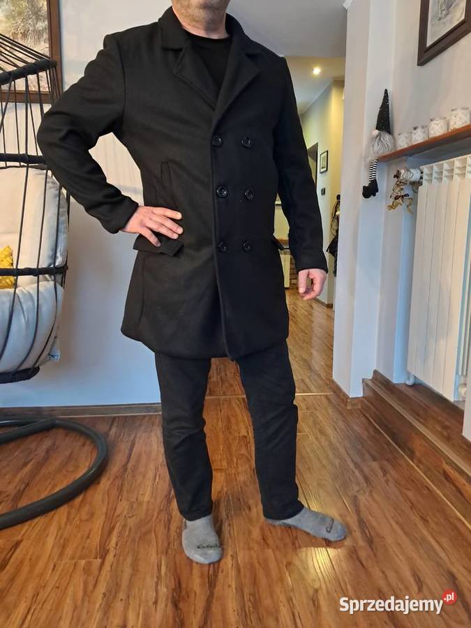 nowy czarny męski płaszczyk według metki L ale Sandomierz