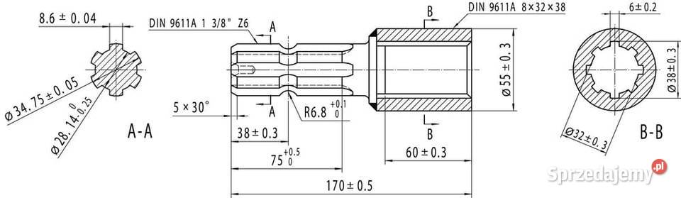 Redukcja wału WOM profilowana wewn 8x32x38 mm sprzedam