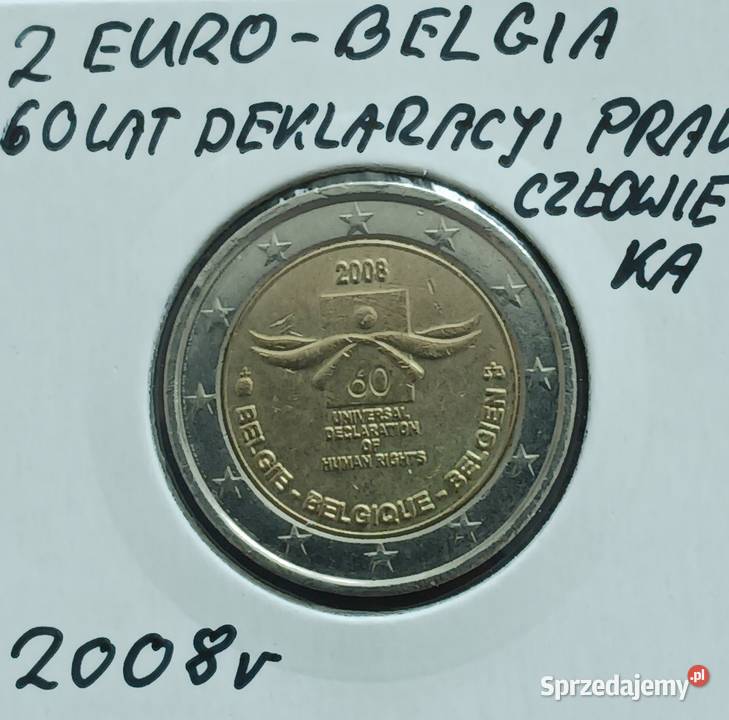 2 Euro Belgia 2008 r 60 lat Deklaracji Praw Konin