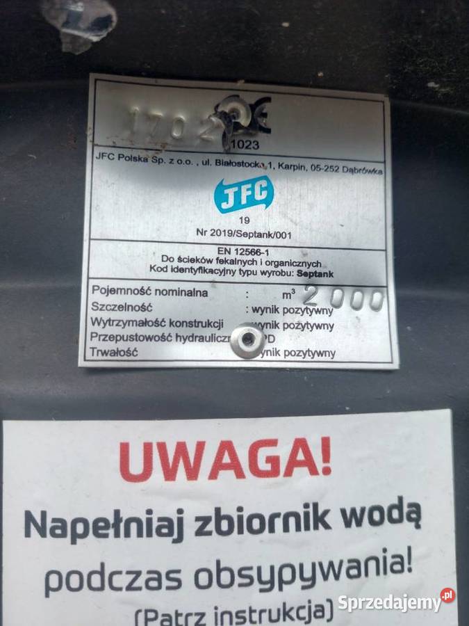 Szambo JFC 2000l pionowe nowe kujawsko-pomorskie Bydgoszcz