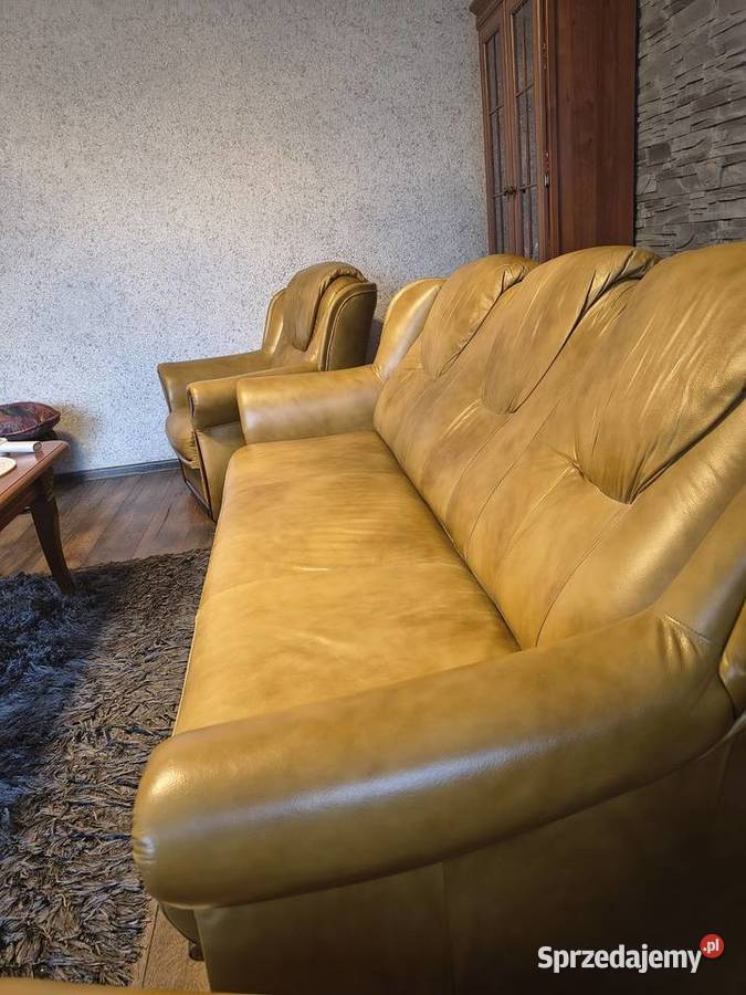 Zestaw mebli skórzanych Sofa 3osobowa 2 Fotele Lublin