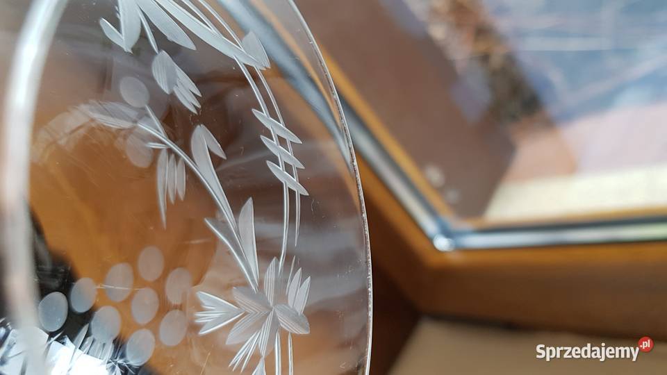 Stare szlifowane kieliszki z zieloną nóżką szkło Dąbrowa Górnicza