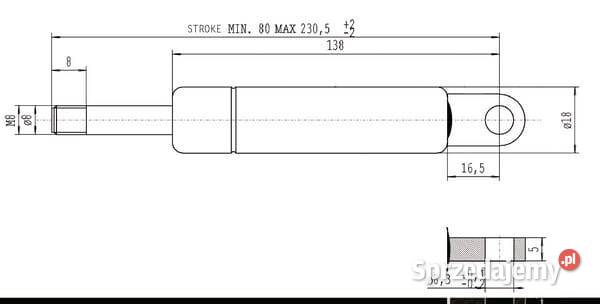 Sprężyna gazowa L2305 mm 200N Stabilus CA043109 małopolskie Kamionna