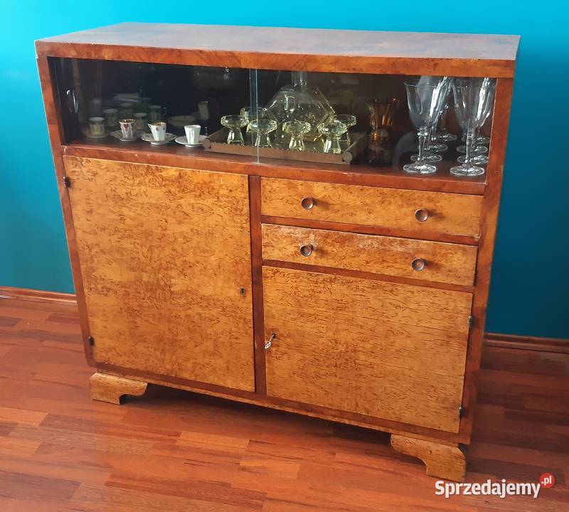Wysoka komoda z witryną serwantka antyk 120cm